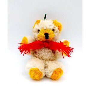 Vintage Teddy Bear Beige Yellow Bear w/Red Scarf 5"